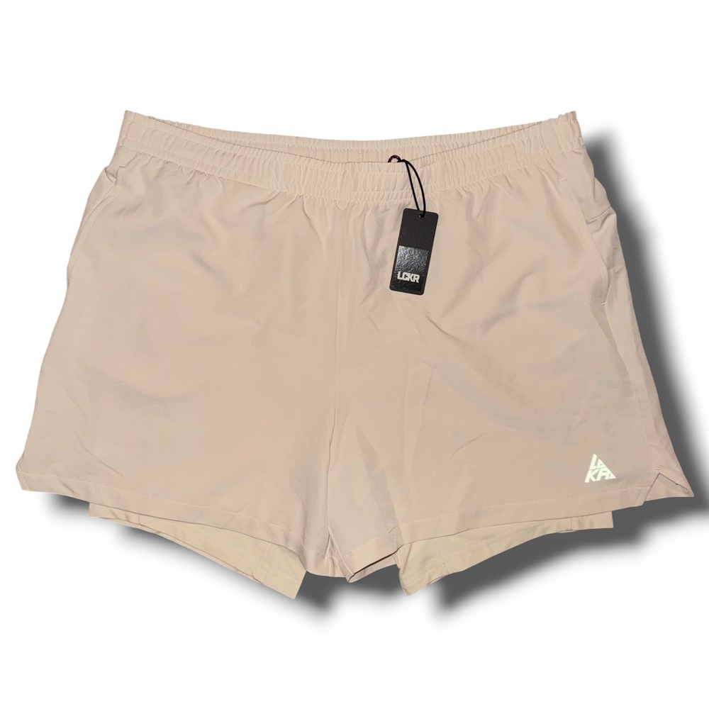 LCKR‎ Mens 2-in-1 Athletic Training Shorts Tan Beige 2XL NWT Zipper Pocket